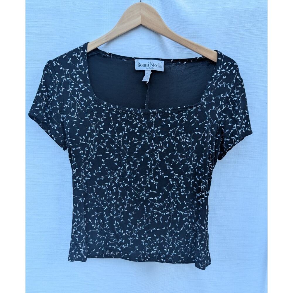 Ouida X Ronni Nicole Women's Square Neck Glitter Blouse Sz S Whimsigoth 90s 00s